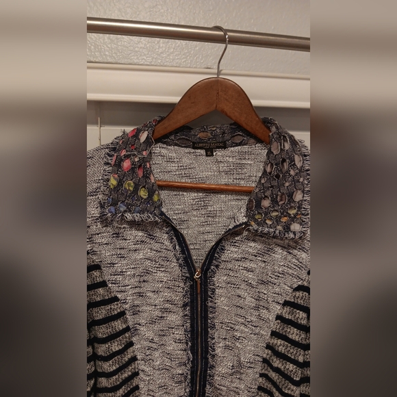 Striped Black and Gray Women's Sweater - Picture 5 of 7